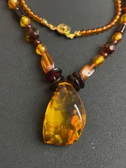 本琥珀特大銀巻ネックレス29g 東Y7-1009☆2F