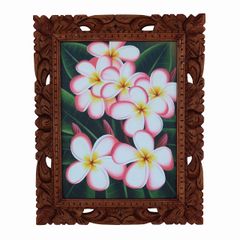 プルメリアの絵 ピンク 42X52 絵画 花の絵 リゾート ハワイアン アジアン バリ絵画 フランジパニ アート 40110