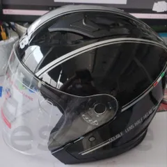 バイクヘルメット フルフェイス ヘルメット ダブルミラーデザイン オートバイ用 シールド付 ハーフ スポーティー UVカット 輝く黒のサムネイル