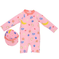 ☆ フルーツ ☆ 10(120-130cm) ☆ 水着 キッズ キャップつき pmykswim001 ベビー 水着 キャップつき 2点セット 赤ちゃん 男の子 女の子 スイムウェア ラッシュガード スイムキャップ ベビースイミング 長袖 ロンパース 帽子