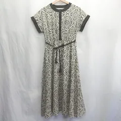 ◇ ⊂◎ La-gemme ラジェム 総柄 半袖 ロング ワンピース サイズ表記なし アイボリー系 ブラック レディース E  【1502180015861】