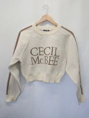 ◇ ⊆ CECIL McBEE セシルマクビー ロゴ サイドライン 長袖 トレーナー サイズL ライトベージュ レディース E  【1503040006623】