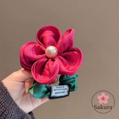 【高級感】パール花モチーフヘアゴム ヘアバンド ヘアアクセサリー 大きめ ゴム付き耐久性あり レディース 髪束ね用