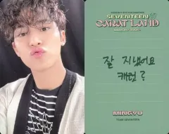 【中古】コレクションカード(男性) SEVENTEEN/MINGYU(ミンギュ)/裏面緑・印刷メッセージ入り/「2022 SVT 6TH FAN MEETING SEVENTEEN in CARAT LAND MEMORY BOOK+DVD」封入特典フォトカー