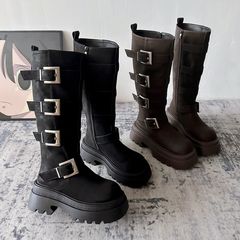opium Buckle Boots Black leather ロングブーツ - メルカリ