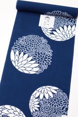 しつけ付き 未使用品 浴衣反物 本染浴衣 竺仙 コーマ 青 ブルー 草花