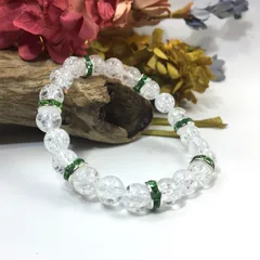 パワーストーン ブレスレット クラック水晶 天然石ブレス(グリーン)  8mm レディース  ●