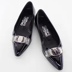 Ferragamo フェラガモ フラット パンプス エナメル 黒 サイズ51/2(22.5～23cm) レディースシューズ 靴#14025