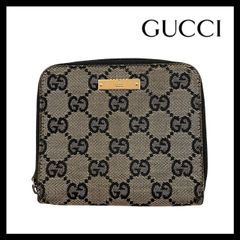 【GUCCI】GG柄 二つ折り財布 ラウンドファスナー 035 4463 2211 キャンバス ブラック/黒 コンパクトウォレット グッチ (SER-3901)