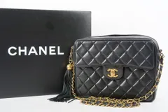 【美品】CHANEL シャネル ラムスキン フリンジ マトラッセ ココマーク チェーンショルダーバッグ ブラック【PY91】