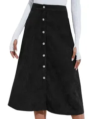 [Dep Club] 在庫限り お洒落 スカート ロング レディース コーデュロイスカート 透けない 大きいサイズ スリット ロングスカート 秋 秋冬 (L, ブラック) [ブラック] [L]