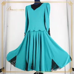 【美品 社交ダンス衣装】ブラック系 グリーン系 青緑 ワンピース ドレス レッスン パーティー ラインストーン 無地 長袖 社交ダンス ドレス 美品 アーバンブラック 花柄レース ラインストーン ダンス衣装 パーティー用 送料無料