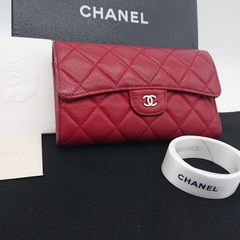 美品　シャネル　キャビアスキン　マトラッセ　折り財布　レッド CHANEL シャネル マトラッセ キャビアスキン三つ折り財布 レッド