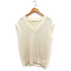 ザラ ZARA ニット ベスト メッシュ 透かし編み Vネック 無地 コットン 綿 M クリーム /FT29