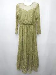 ◇ ⊂ PourVous レース　パーティー 七分袖 ロング ワンピース サイズM グリーン系 レディース P  【1411070010964】