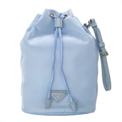 プラダ PRADA 巾着 ポーチ ナイロン 1NE369 ライトブルー リストストラップ付き【中古】