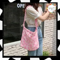 花柄 トートバッグ ショルダーバッグ 軽量 レディース 肩掛けカバン エコバッグ フリル持ち手 A4収納可能 可愛い おしゃれ カジュアル デート 韓国 ハンドバッグ 斜めがけ バッグ ワンショルダー 鞄 長めのショルダー紐 99HCXB-022