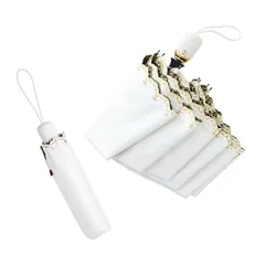 ホワイト星柄 日傘 レディース 折りたたみ傘 uvカット 100 遮光 遮熱 ワンタッチ自動開閉 軽量 晴雨兼用 8本骨 丈夫 防風防水 三段折り 持ち運び便利 コンパクト 収納ポーチ付き (ホワイト, 星柄)