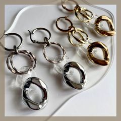 ＊クリア メタル チェーン ハンドメイドピアス イヤリング フープ ニュアンス モード 軽い ロング 大ぶり アレルギー対応