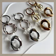 ＊クリア メタル チェーン ハンドメイドピアス イヤリング フープ ニュアンス モード 軽い ロング 大ぶり アレルギー対応