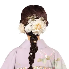 【新着商品】成人式 浴衣 七五三 髪 飾り 花 袴 着物 髪飾り 振袖 和装 卒業式 結婚式 髪留め 女の子 OTAKUMARKET 子供 高級造花 ヘアアクセサリー 4カラー (白)