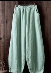 アジアン エスニック サルエル ロングパンツ 黒　無地 ゴム 綿  ワイドパンツ