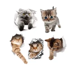 【激安セール】Hangnuo ウォールステッカー猫 シール式 3D 装飾 おしゃれ 壁紙 はがせる 剥がせる カッティングシート 雑貨 ガラス 窓 DIY パーティー イベント トイレ キッチン (5匹の猫セット)