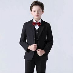キッズスーツ キッズ セット 140cm ４点セット 子供スーツ ボーイ 男の子 長袖 ジャケット ベスト フォーマル 蝶ネクタイ セットアップ ブラック 黒 卒業式 入学式 キッズフォーマル ピアノ 発表会 結婚式 合唱 舞台 衣装 ジュニア ds034ze