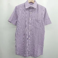 ◇ ⊂ green label relaxing ギンガムチェック柄 半袖 シャツ サイズM パープル系 メンズ E  【1506230020447】