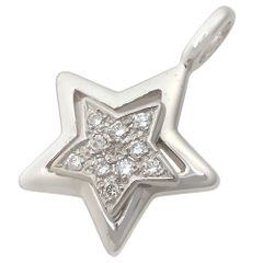 【本物保証】 新品同様 スターモチーフ ペンダントトップ 3.0g K18WG メレダイヤモンド 0.12ct 星型 スウィング ノーブランド No brand
