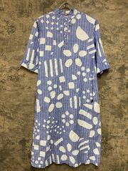 JH172 SOU・SOU le coq sportif 半袖 リネンストライプワンピース 水色 M