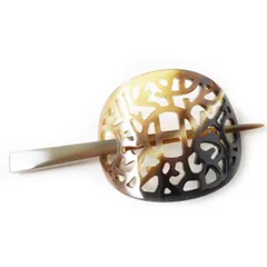 極美品◎正規品 HERMES エルメス ロカイユ かんざし ヘアアクセサリー マジェステ バッファローホーン ブラウン系 箱・保管袋・タグ付き
