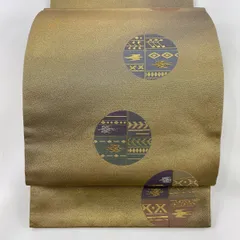 【美品】 袋帯 秀品 丸紋 燕 箔 金銀糸 ベージュ 六通 正絹 【中古】