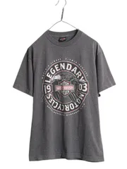 【お得なクーポン配布中!】 ハーレー ダビッドソン 両面 プリント Tシャツ メンズ M 程 古着 オフィシャル ヘビーウェイト イーグル バイク イラスト グラフィック 灰