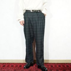 EU VINTAGE CHECK PATTERNED DESIGN TUCK SLACKS PANTS/ヨーロッパ古着チェック柄デザインタックスラックスパンツ