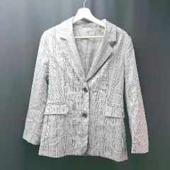 ◇ GU ジーユー シングル チェック柄 総裏地 長袖 テーラードジャケット サイズS グレー レディース E  【1309250045359】