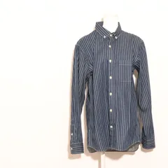 ★美品★ GLOBAL WORK グローバルワーク トップス　シャツ　長袖　ストライプ柄　内ポケット　綿100％  ネイビー 送料無料　古着　レディース