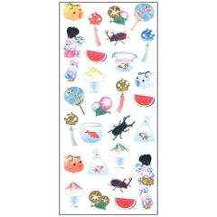 【10枚セット】和風シール 夏の風物 JP406 風鈴 うちわ 朝顔 スイカ かき氷 蚊取り線香 カブトムシ クワガタ 和柄 日本 風情 ギフト 奥山 日本製