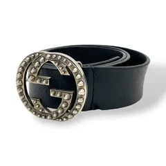 GUCCI グッチ GG レザーベルト インターロッキングG スタッズ ブラック シルバー 黒 本革 メンズ ベルト w6