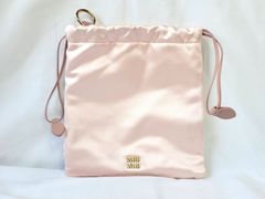 ミュウミュウ サテン ポーチ シルク 巾着袋 小物入れ ピンク MIU MIU