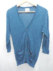 ◇ ⊇ nano universe ナノユニバース リネン 長袖 ニット カーディガン サイズM ブルー系 レディース E  【1411070018656】