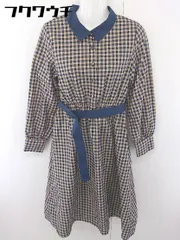 ◇ ◎ Par Avion ＋petit standard ギンガムチェック 長袖 膝下丈 ワンピース サイズ M ベージュ ネイビー レディース  【中古】 【1111200001588】のサムネイル