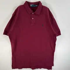 古着 90's/90年代 ポロバイラルフローレン Polo by Ralph Lauren 鹿の子 半袖 ポロシャツ ワンポイント ロゴ 刺繍 大きいサイズ 2ボタン XL  ワインレッド 無地 メンズ