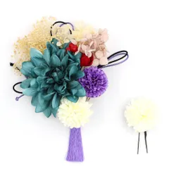 髪飾り 成人式 水引 振袖 前撮り 袴 2点セット 花 青 紫 白 カスミソウ 房 大きい 小さい 和装 大人可愛い 粋 日本製 おしゃれ No.12-0721