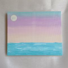 優しい海✴︎絵画　アクリル画　アート　淡い　儚い　原画　パステルカラー　綺麗　波　月