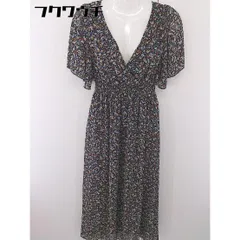 ◇ fifth フィフス 花柄 カシュクール 半袖 膝下丈 フレア ワンピース ブラック マルチ レディース  【中古】 【1201270005088】