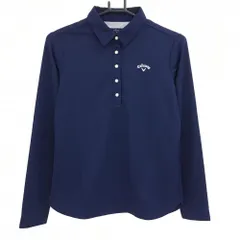 【超美品】キャロウェイ 長袖ポロシャツ ネイビー 総柄地模様 ロゴ刺しゅう レディース M ゴルフウェア Callaway