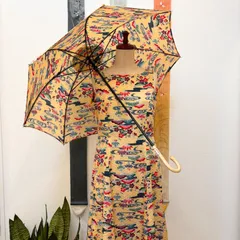 YOKANG 琉球 紅型 着物袖ワンピース Fサイズ 花柄 総柄 ベルトリボン YOKANG 琉球 紅型 着物袖ワンピース Fサイズ 花柄 総柄 ベルトリボン