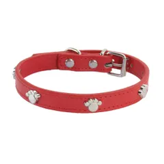 ☆ レッド ☆ XLサイズ ☆ 首輪 kpet10 ペット 首輪 犬用首輪 犬 いぬ イヌ 猫 ねこ ネコ 中型犬 小型犬 くびわ 革 レザー 皮 足跡 シンプル お出かけ 散歩 ベルト ペット用品 ペットグッズ おしゃれ オシャレ かわいい カワイイ