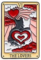 ピンバッジ 猫のタロットカード THE LOVERS（恋人） かわいいネコのピンズ エナメル製 ハート